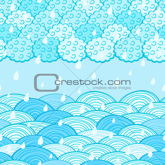 Blue Seamless Pattern with Clouds in Sky 