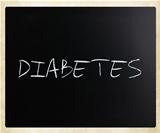 The word "Diabetes" handwritten with white chalk on a blackboard