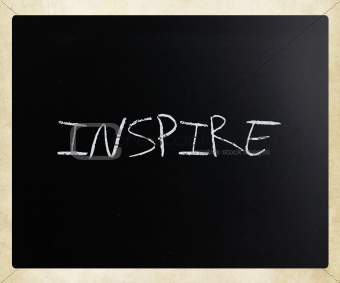 "Inspire" handwritten with white chalk on a blackboard