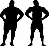 Silhouettes of bodybuilder and fat man
