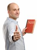young friendly man with English Dictionary Book