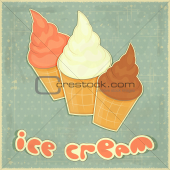 ice cream strawberry, chocolate and vanilla on retro background