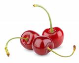 Three sweet cherry berry fruits isolated on white