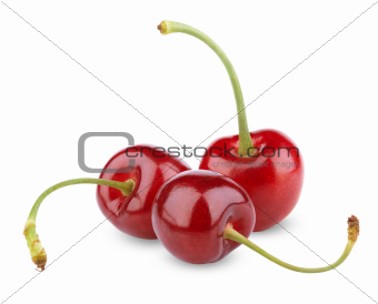 Three sweet cherry berry fruits isolated on white