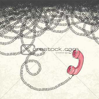 Retro Phone. Handset and tangled wires, vector illustration. EPS