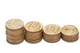 Closeup Coin Stack Isolated White Background Copy Space