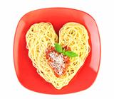 I love Pasta / Spaghetti isolated on white / Heart Shape