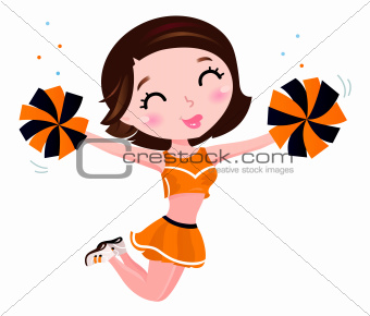 Happy cheerleader girl isolated on white
