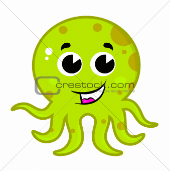 Cute green octopus isolated on white