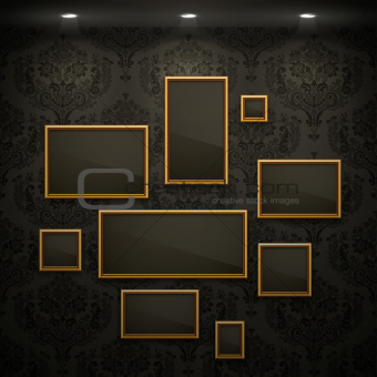 Golden frames on the wall.