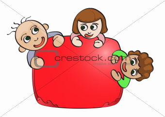children holding red blank space