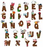 Alphabet with animals and farmers.