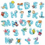 Alphabet with fish and bubbles.