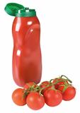 Ketchup bottle with tomatoes