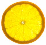 Slice of an orange /  isolated on white background /  back lit