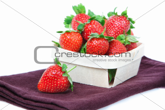 The composition of the strawberries in a basket.