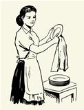 Woman drying dishes