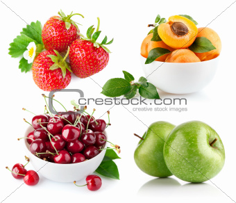 set fresh fruit with green leaf