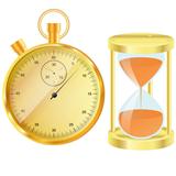 Gold stopwatch and hourglass