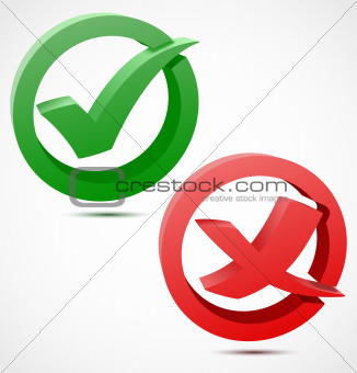 3d green and red check mark symbols