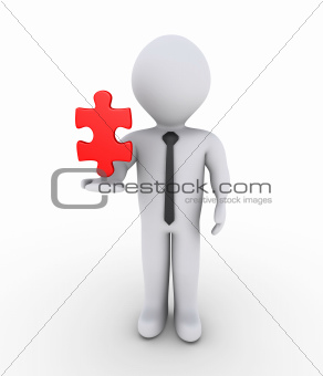 Businessman holding on air puzzle piece