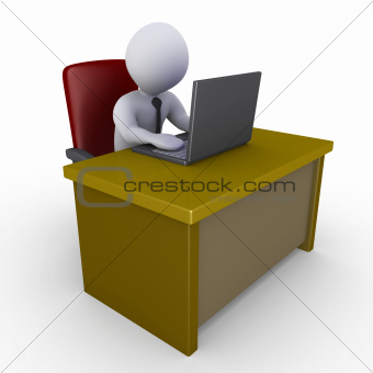 Businessman in office with laptop