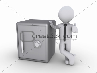Happy businessman with safe