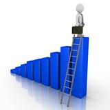 Businessman standing on top of chart with ladder