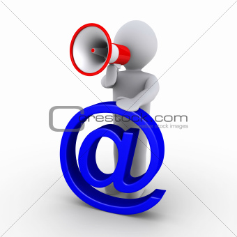 Person with megaphone holding e-mail symbol