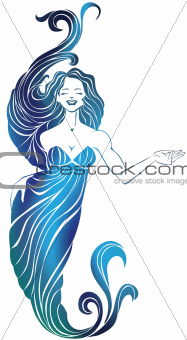 Smiling pretty girl in long flowing evening dress. 