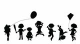 silhouettes cartoon crowd playing