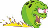 Green bowling ball with flame