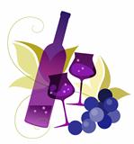 Bottle, wineglassses and grape