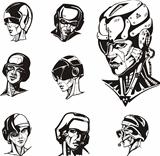 Heads of cyborg women