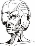 Head of cyborg woman