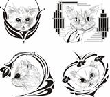 Set of framed cat sketches