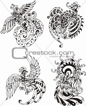 Stylized roosters