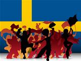 Sweden Sport Fan Crowd with Flag