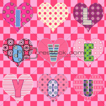 Hearts with text "I LOVE YOU"