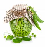 green peas in glass jar