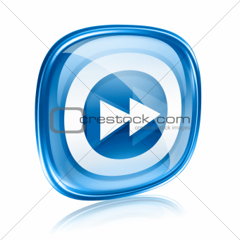 Forward icon blue glass, isolated on white background.