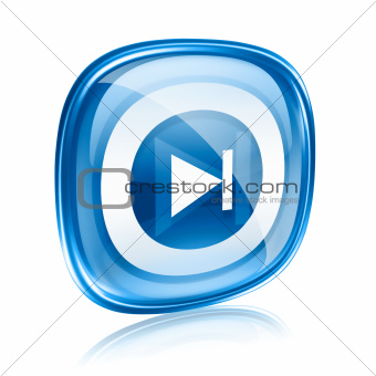 Rewind Forward icon blue glass, isolated on white background.