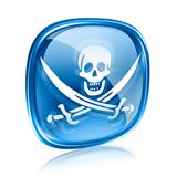 Pirate icon blue glass, isolated on white background.