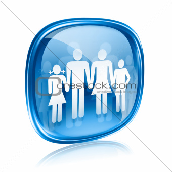 family icon blue glass, isolated on white background.