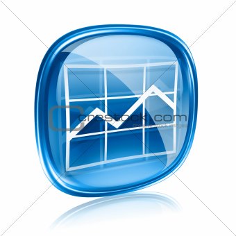 graph icon blue glass, isolated on white background.