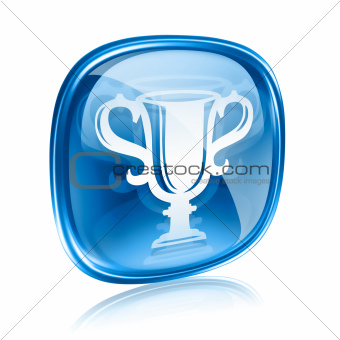 Cup icon blue glass, isolated on white background.