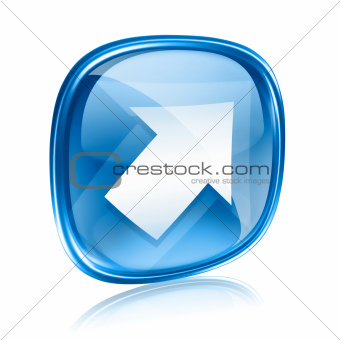 Arrow icon blue glass, isolated on white background