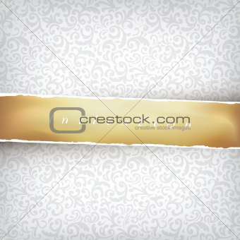 Floral Ornamented Background with Golden Tape. Vector, EPS10