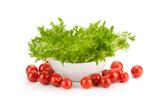 salad leaf with tomatoes isolated on white background