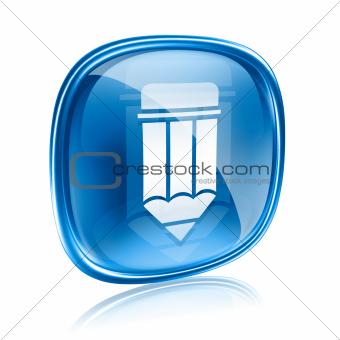 Pencil icon blue glass, isolated on white background